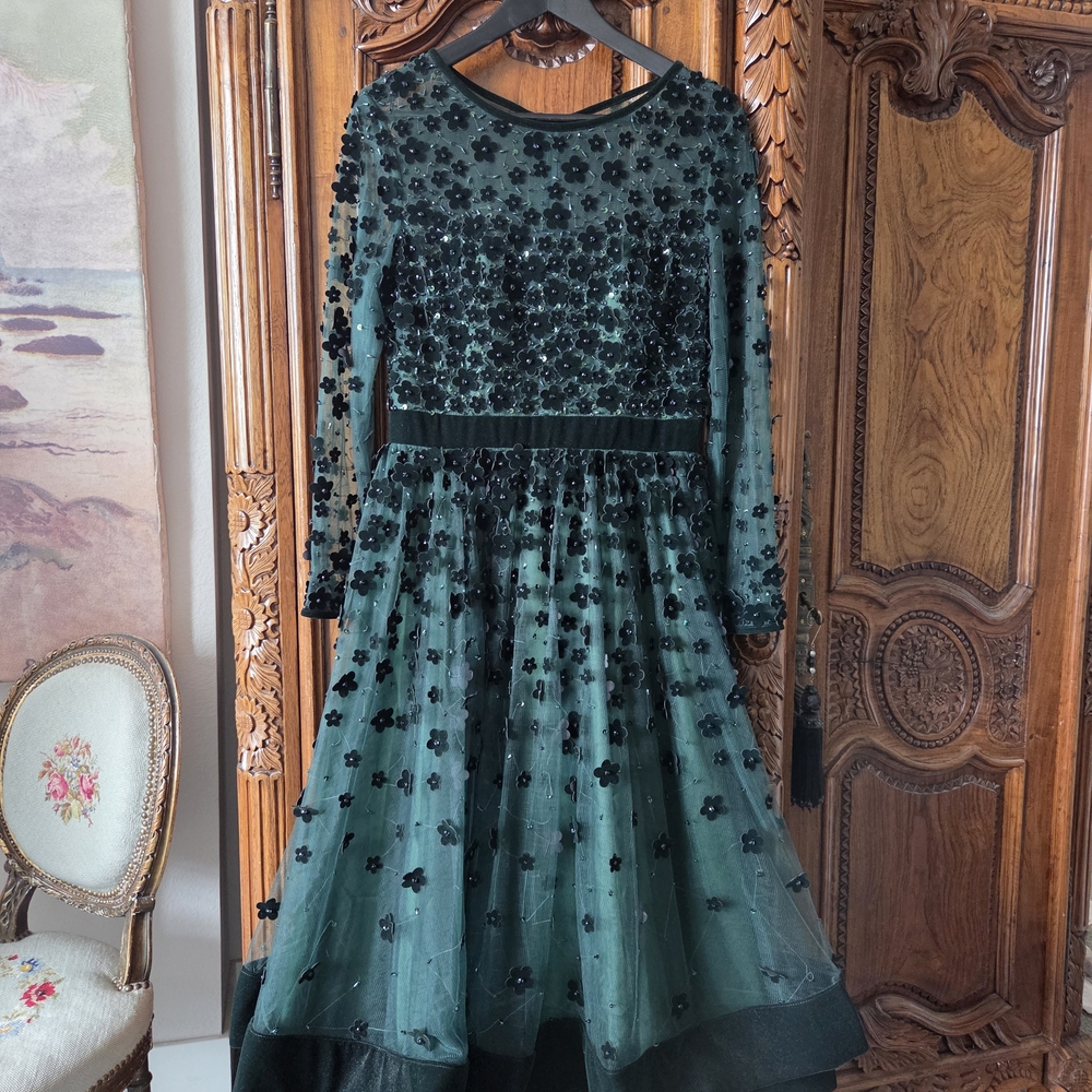 Mac Duggal Black Floral Embellished Dress